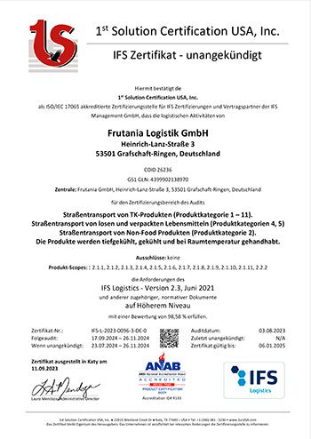 IFS Zertifikat von Frutania